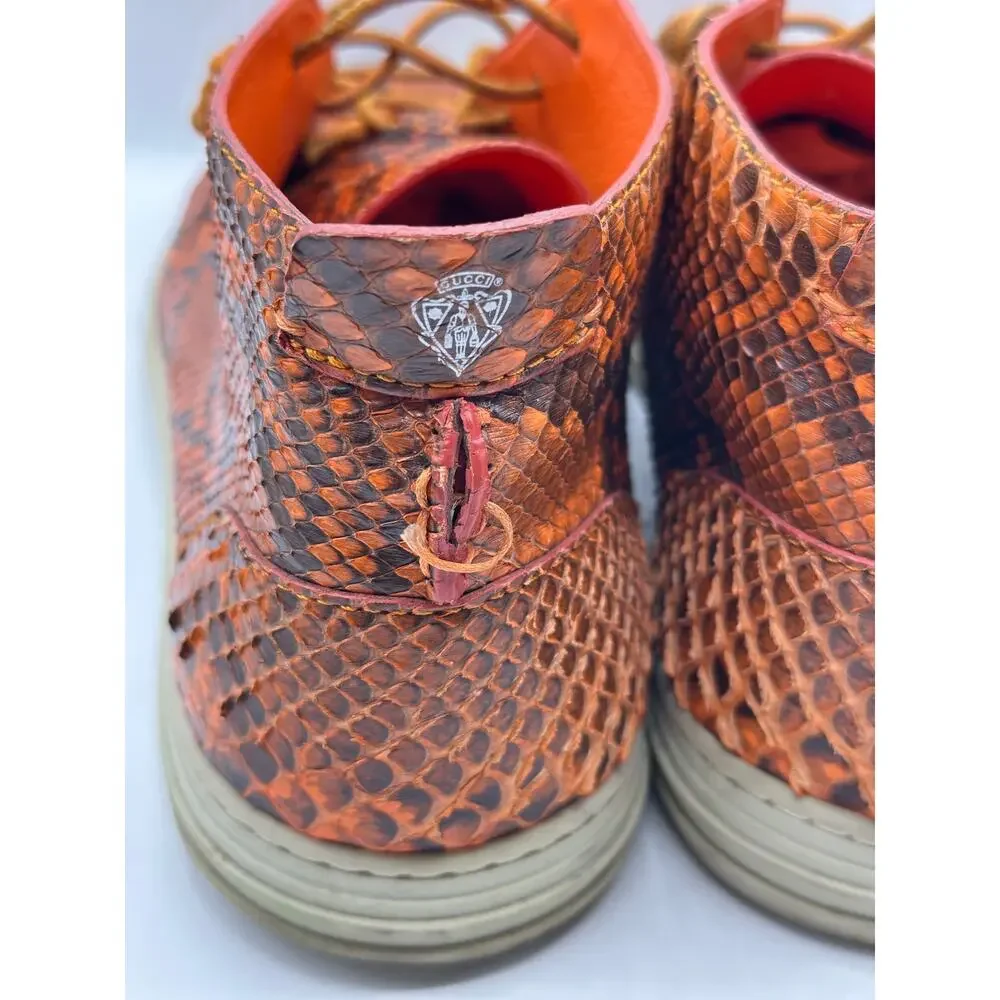 GUCCI Mid-Top Snakeskin Python Print Sneakers Orange Brown Sz 10 G/US 10.5 $1295
